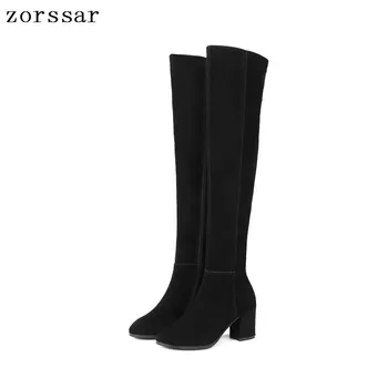 

{Zorssar} Cow Suede Leather High boots Women Over the Knee Boots High Heels Women Shoes Winter Boots Warm Fur Inside Fashion