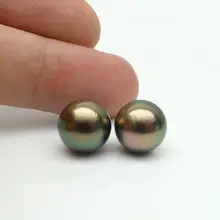 Пара Круглый зеленый ЮЖНОГО МОРЯ Tahitian культивированный свободные перла неразбуренные 10,4 мм 16.3ct