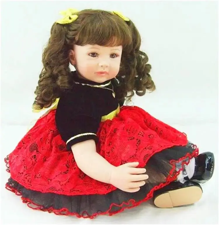 

22" princess girl dolls curly hair lovely dress silicone vinyl dolls reborn high quality gift dolls for kids bebe real reborn