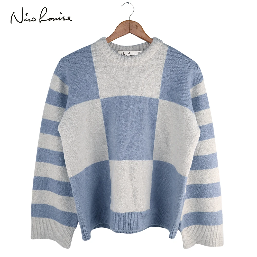 2019 Autumn Winter New Plaid Pullovers Sweaters Women Casual Knitted O Neck Stripe Long Sleeve Sweater Female Knitwear Mujer | Женская