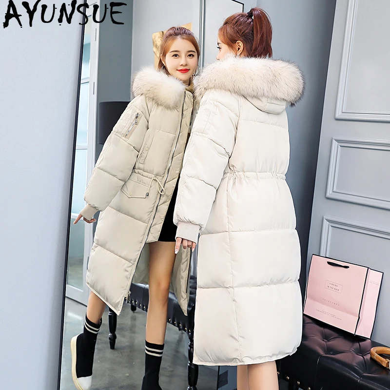 

AYUNSUE 2019 Women's Parka Winter Jacket Women Down Cotton Padded Long Korean Coat Large Fur Hood Big Size Parkas Mujer KJ678