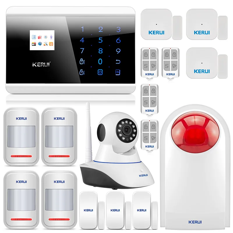 

KERUI 8218G Dual-network GSM PSTN Home Alarm Security System with motion sensor wireless siren and camera 1.7 inch TFT touch
