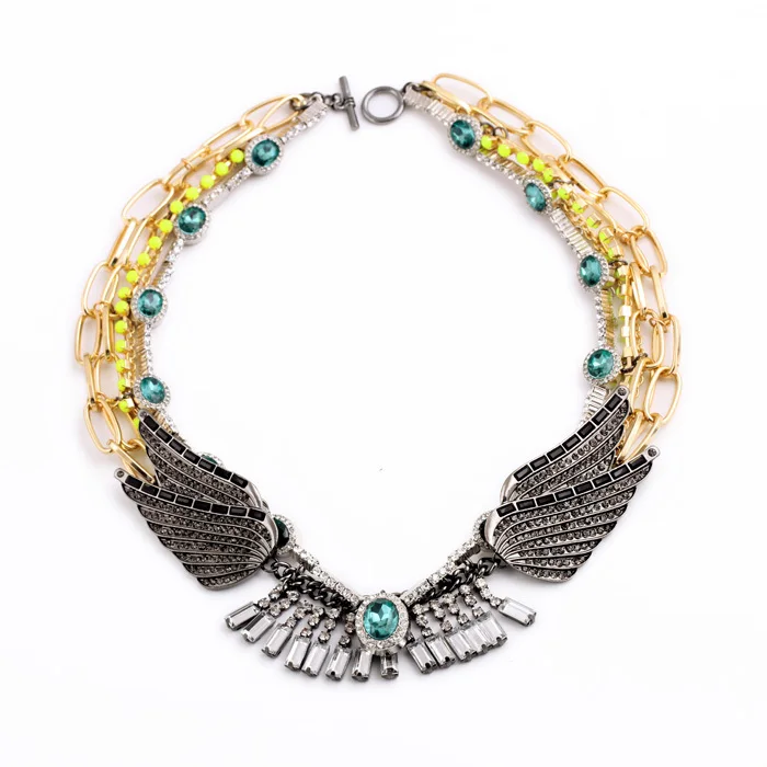 

Bulk Price Made For Mother Daughter Angel Wing Necklace Gold Color Woolen Wrapped Multi Layers Beads Chains Jewelry
