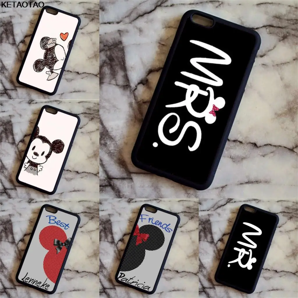 KETAOTAO Минни Микки Маус Mr and Mrs черные парные телефонные чехлы для iPhone 4 5C 5S 6S 7 8 Plus X