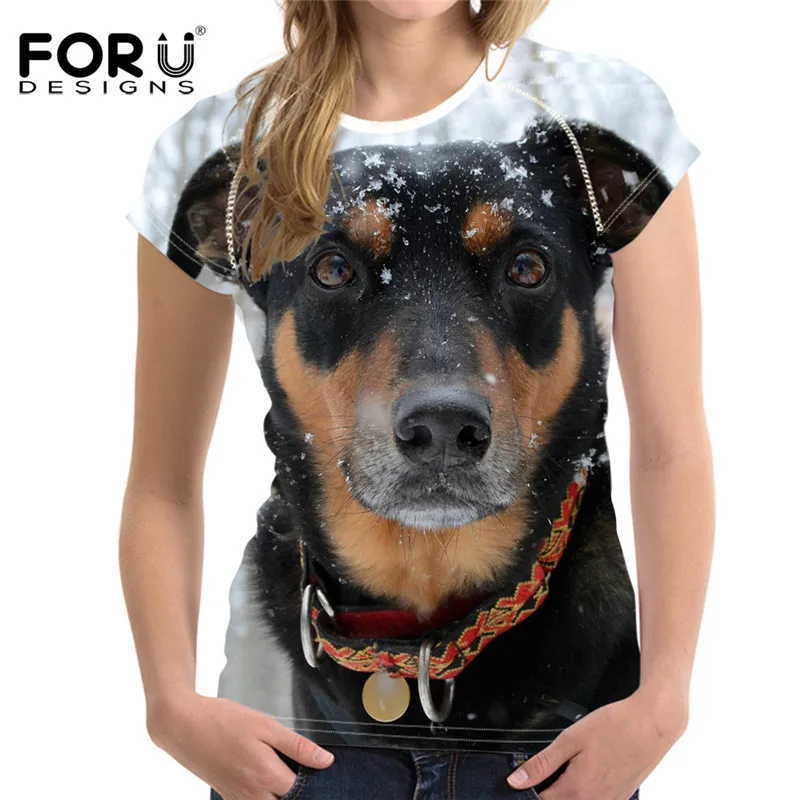 FORUDESIGNS/немецкая женская футболка с коротким рукавом и принтом Doberman брендовая