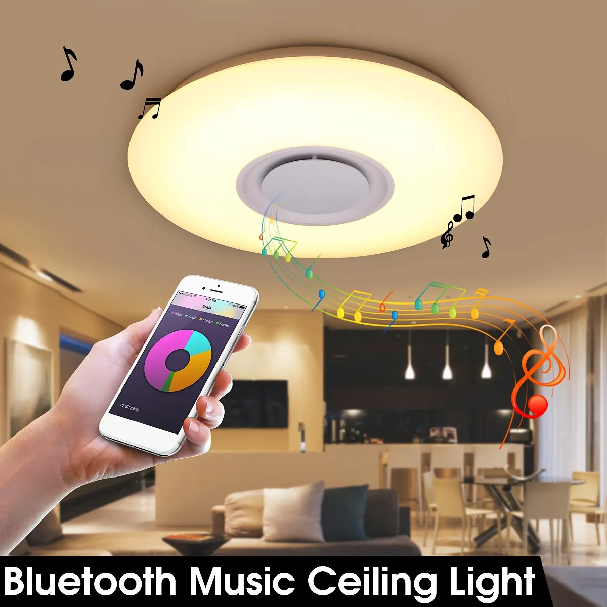 Modern 24W LED Remote Control bluetooth Music Ceiling Lamps 4 Colors