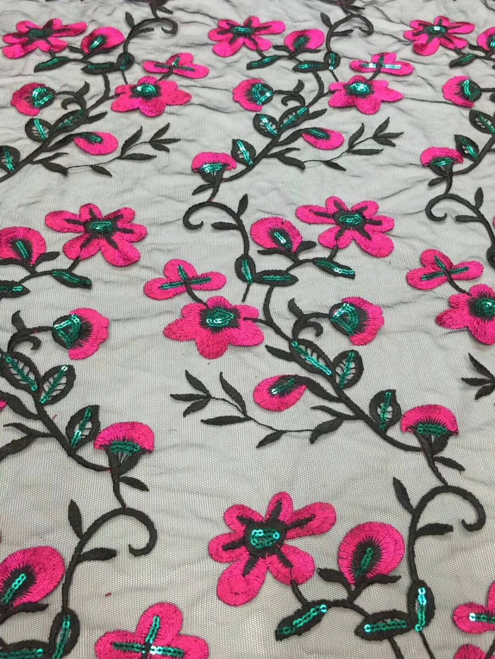 

Beautiful embroidered french lace fabric high quality african net tulle lace fabric in flowers pattern design with sequin dpd095
