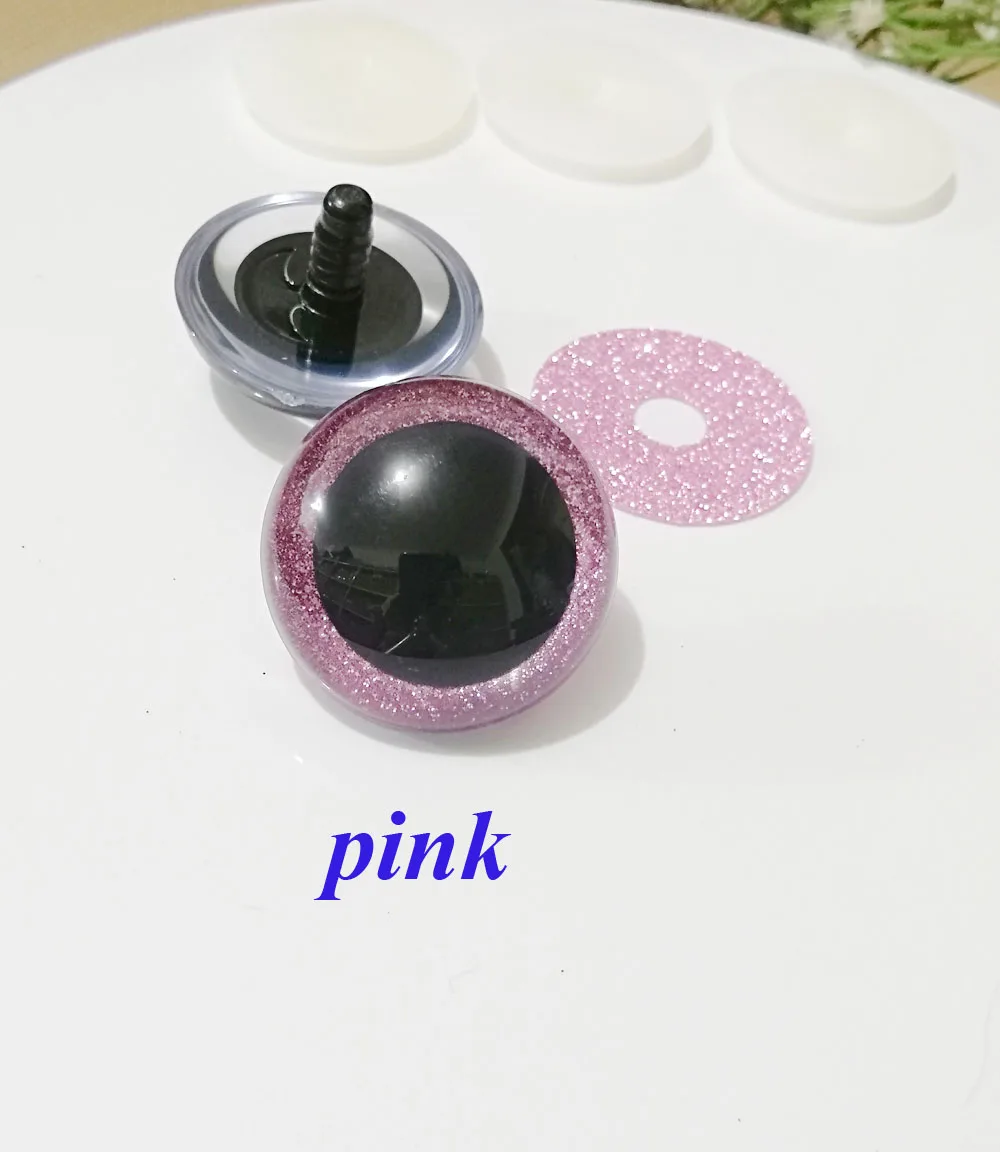 10pcs--N16--26mm/28mm/30mm/40mm/50mm big size round clear toy safety glitter eyes + glitter fabric + hard washers 13