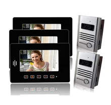 freeship by DHL Home Intercom Wired 7 inch TFT Video Doorphone 2 outdoor Camera +3 indoor monitor Audio Visual Intercom System
