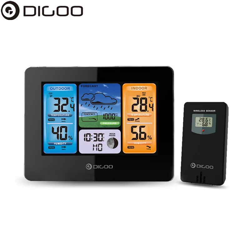Vente Digoo DG EX001 WIFI Smart APP Écran Couleur Station Météo Sans Fil Température Humidité Capteur Thermomètre Hygromètre Météo
