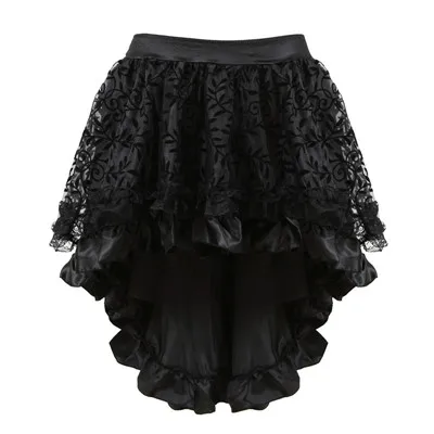 Готическая юбка в стиле стимпанк для женщин, черная многослойная кружевная Корсетная юбка, коричневая Пиратская юбка, викторианские бурлески, костюмы размера плюс - Цвет: Черный