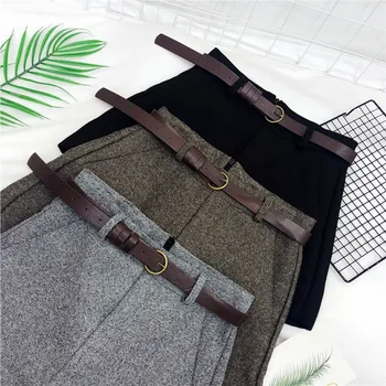 

2019 New Autumn Winter Formal Shorts Women Korean High Waist Thick With Sashes Wide Leg Shorts Female Gray Black Green Casual Bo