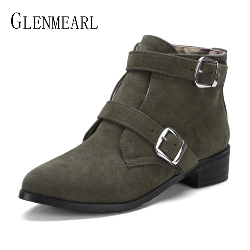 

Women Boots Winter Shoes Warm Chunky Heels Ankle Boots Woman Black Pointed Toe Female Casual Shoes Plus Size Short Boots DE