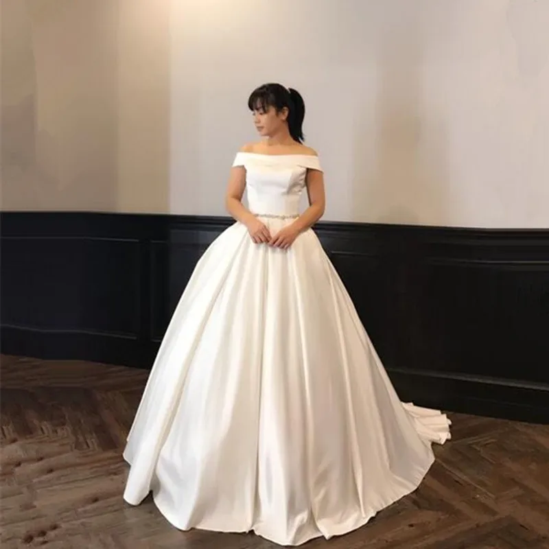 Robe De Mariage 2019 бальное платье Атлас перевязи свадебное платье Vestido Novias принцессы Роскошные развертки поезд