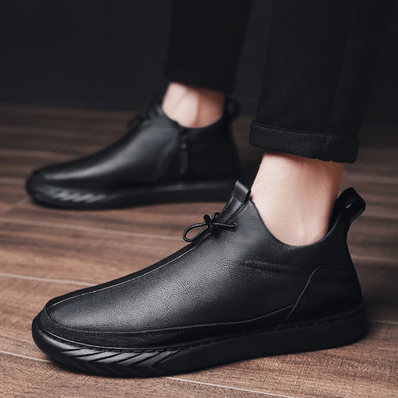 NEW Brand High quality All Black Men's leather Moccasins Genuine Casual Loafers Shoes Men Sneakers Zapatos De Hombre Ayakkabi