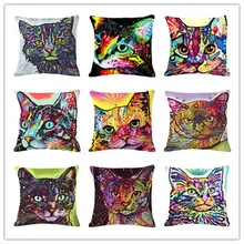 Estilo dos desenhos animados Decor Cotton Linen Almofada Multicolor Padrão Gato Impressão Sofá Throw Pillow Praça Home Decor Cojines