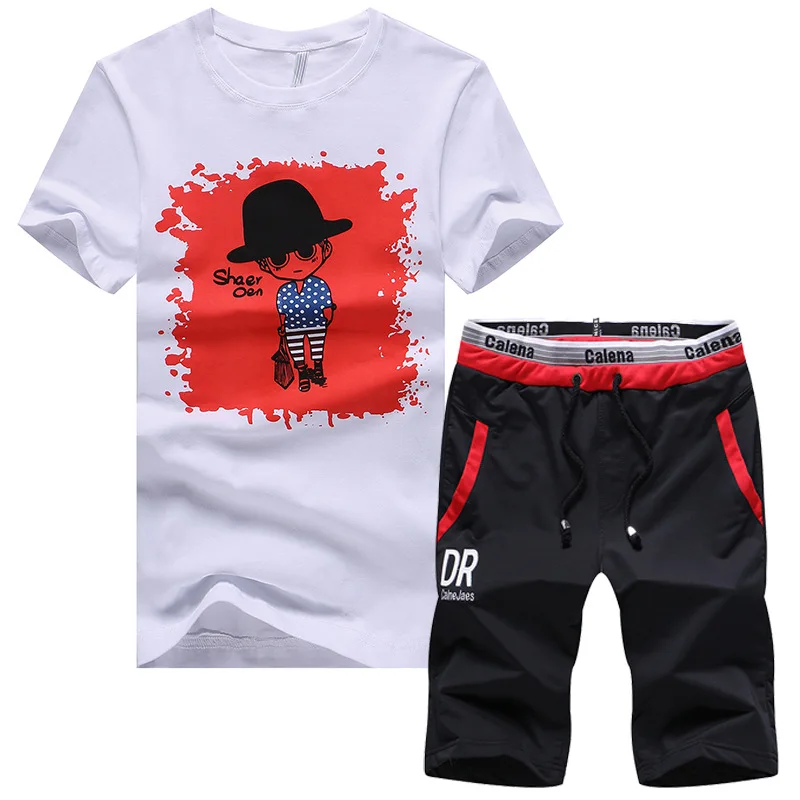 

2019 men's sports suit personality printing casual sportswear men's two-piece