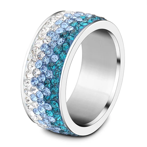 NIBA ювелирные изделия сверкающих кольца, подвески для Для женщин элегантный Нержавеющая сталь кольца с 5 строк нержавеющей стали AAA с украшением в виде кристаллов - Цвет основного камня: Синий
