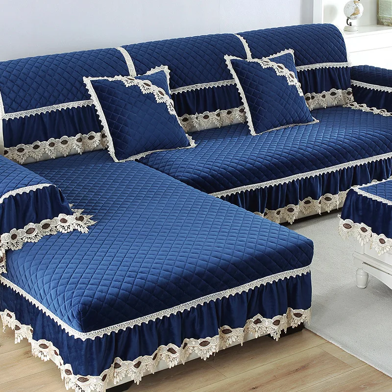 

Europe Luxury Sofa Covers for Living Room Sectional Plush Slipcover Lace Decor Corner Sofa Cover Towel Home Furniture Protector
