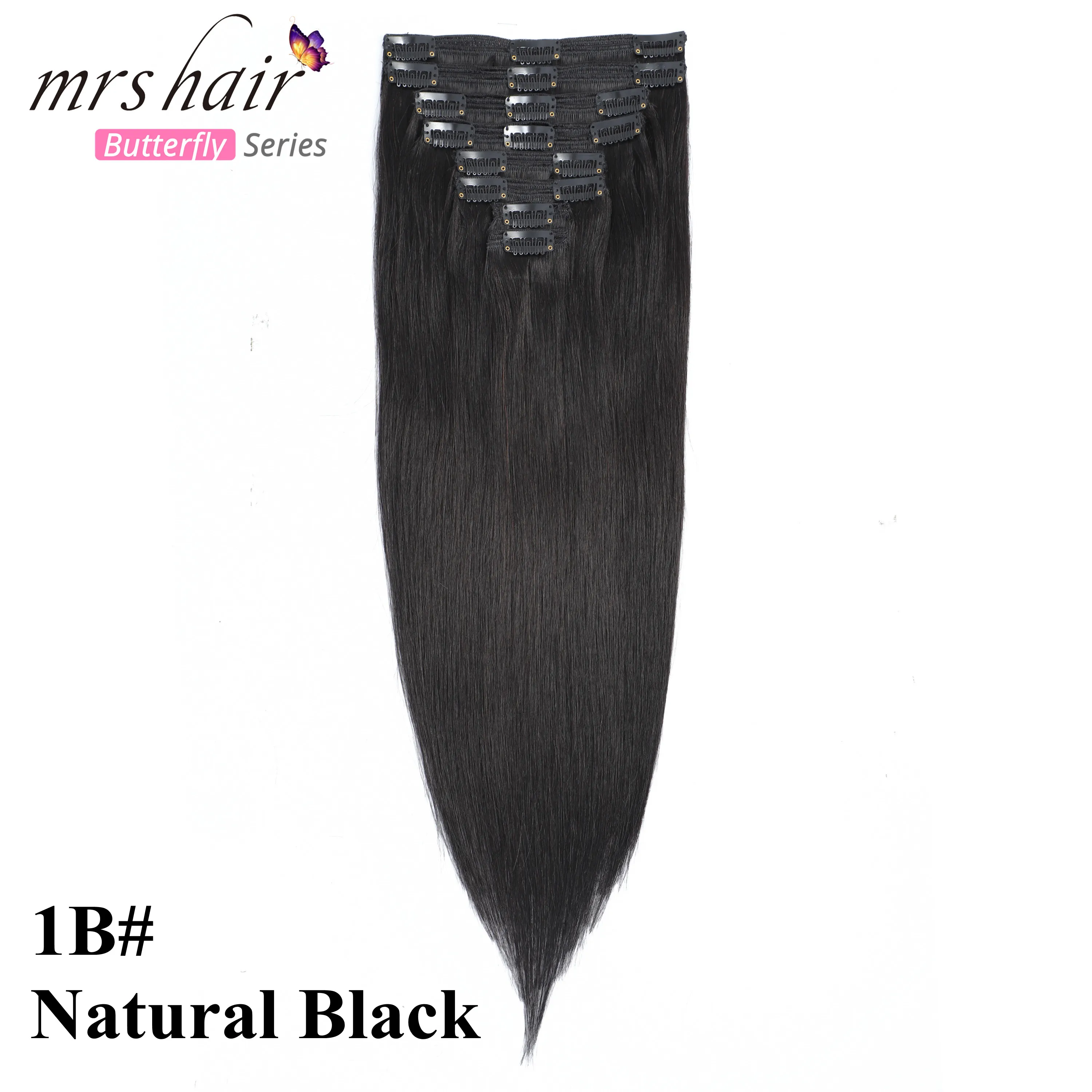 # 1B MRS HAIR, Омбре, человеческие волосы для наращивания на заколках, волосы для наращивания, блонд, натуральные волосы remy на заколках, прямые волосы на заколках - Цвет: # 1B