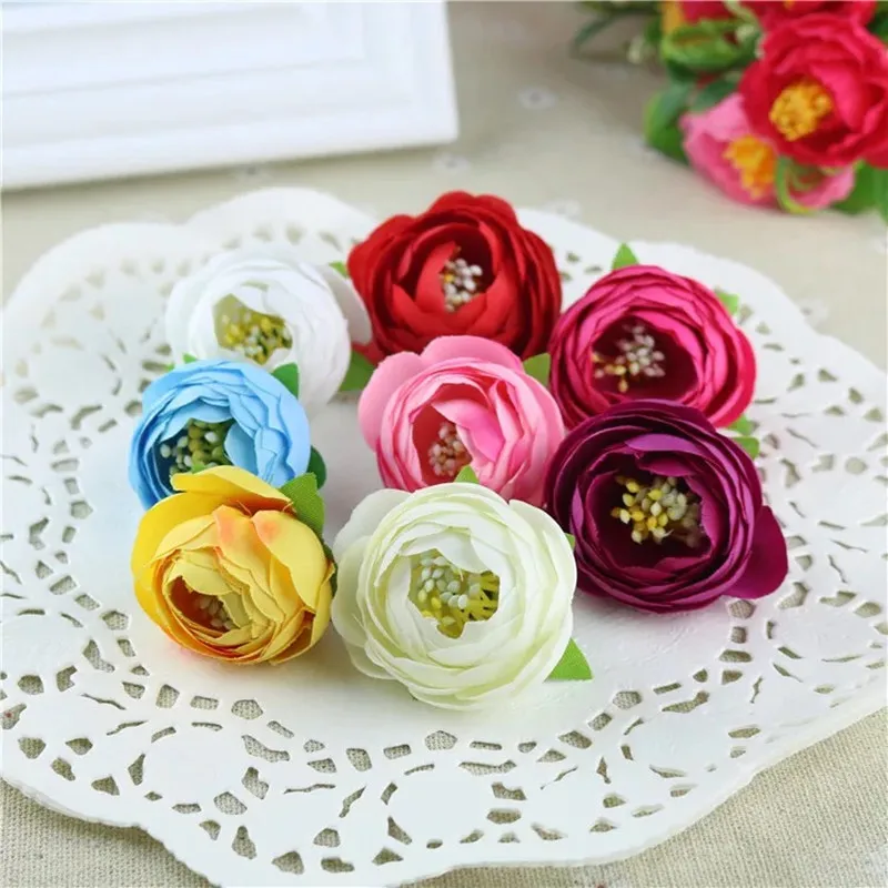 

10pcs/lot Mini Artificial Flowers Silk Roses Heads For Wedding Party Furnishings Fake Scrapbooking Floral Wreath Home Accessorie