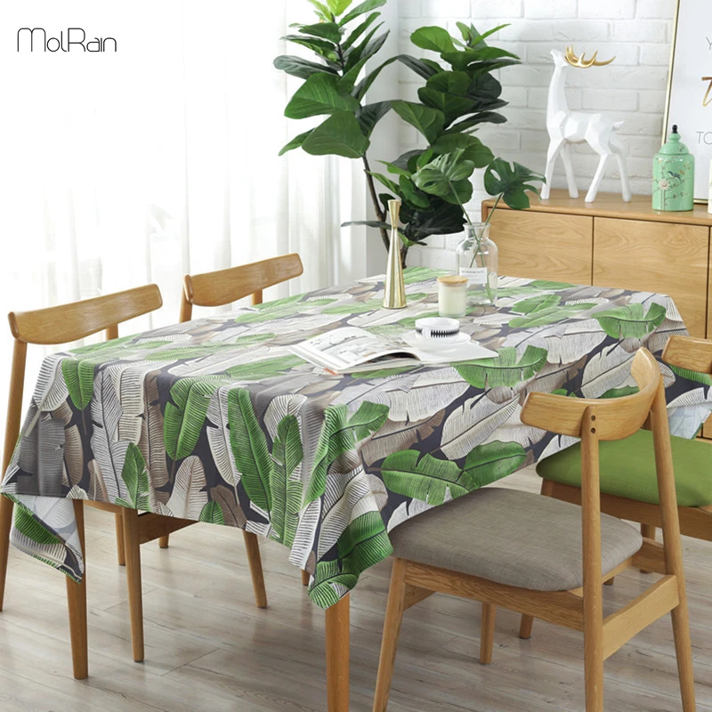 

European Cotton Tablecloth Tropical Green Leaf Hotel Table Cloth Rectangular Plant Printing Tablecloth Kitchen Dining Tablecloth