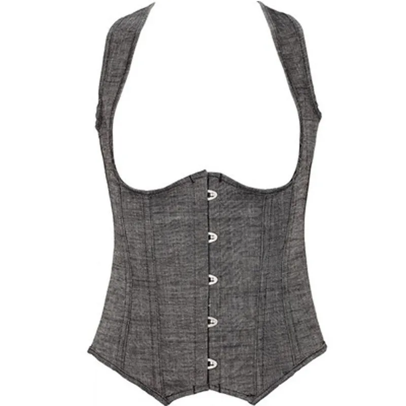 

Sexy Black Denim Corset Underbust Full Back Lace-up Bustier Vest Clothing Slimming Waist Cincher S-XXL