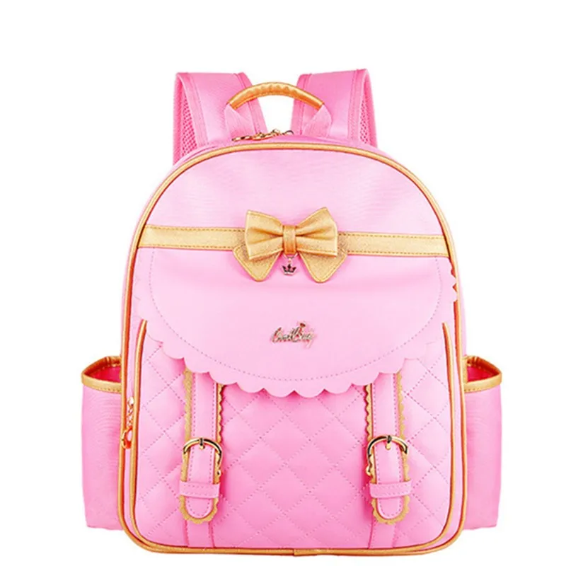 Children Kids Girls Princess Faux PU Leather Backpack Kid Pink Cute Bowknot Primary School Backpacks Daypack Mochila Bag