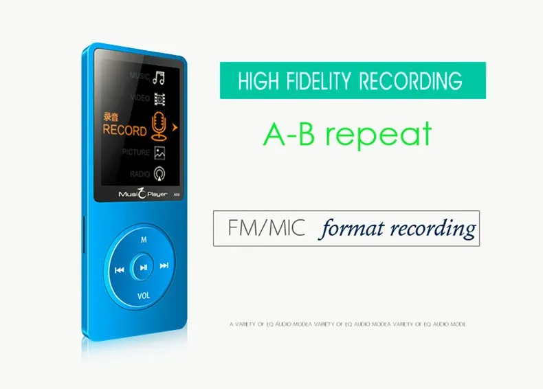 Mini MP3 player IQQ X02 8GB With Built-in Speaker Voice Recorder E-Book Reading FM Radio Photo Viewer, 80 Hours Music Player (9)