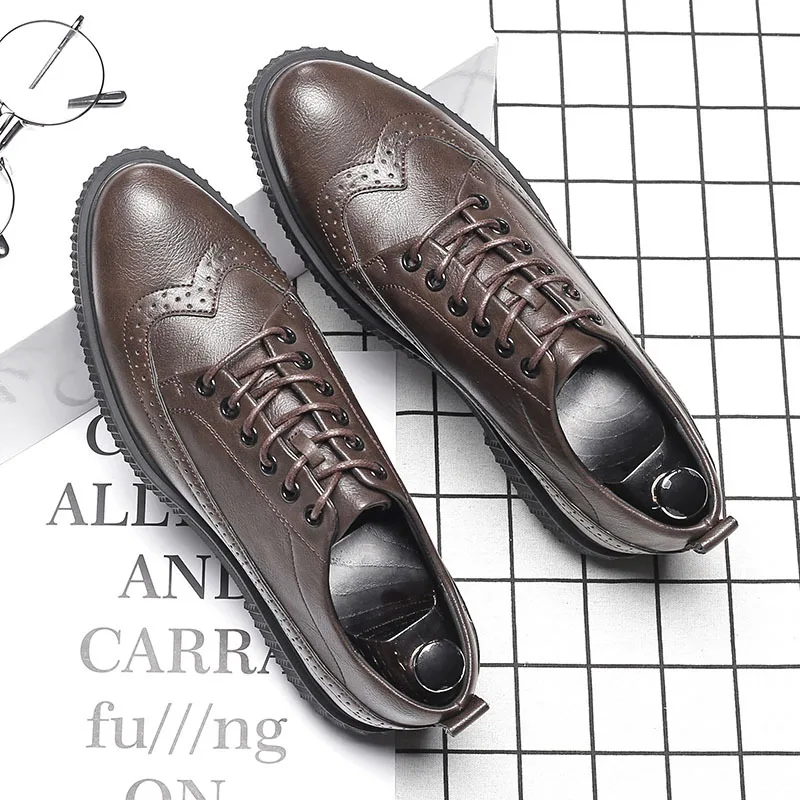 Zapatos Respirant Cuir Taille gray Hommes Sculpté Britannique Richelieu Casual Vintage Bout 38 44 Mode Pointu Chaussures Black brown En ZiXOTPlwku