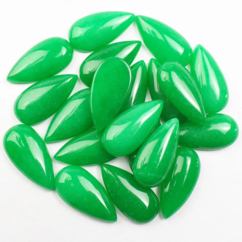 

(10 pieces/lot) Wholesale Green Jades Teardrop CAB Cabochon for jewelry Accessories 30X15X6mm Free Shipping