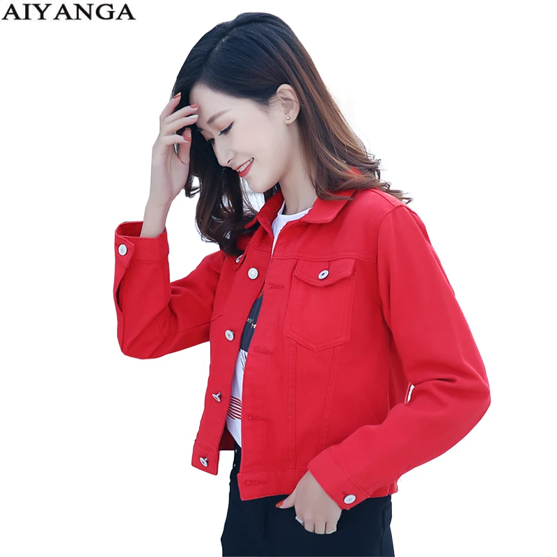 Denim Jacket For Women 2018 Female Candy Colors Long