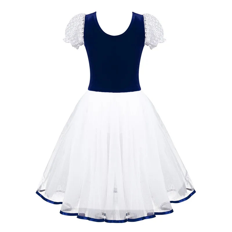 Teen Girls Professional Ballet Dresses Velvet Long Tulle Skating Dress 3-12Years Kids Ballet Dance Gymnastics Leotard Tutu Dress
