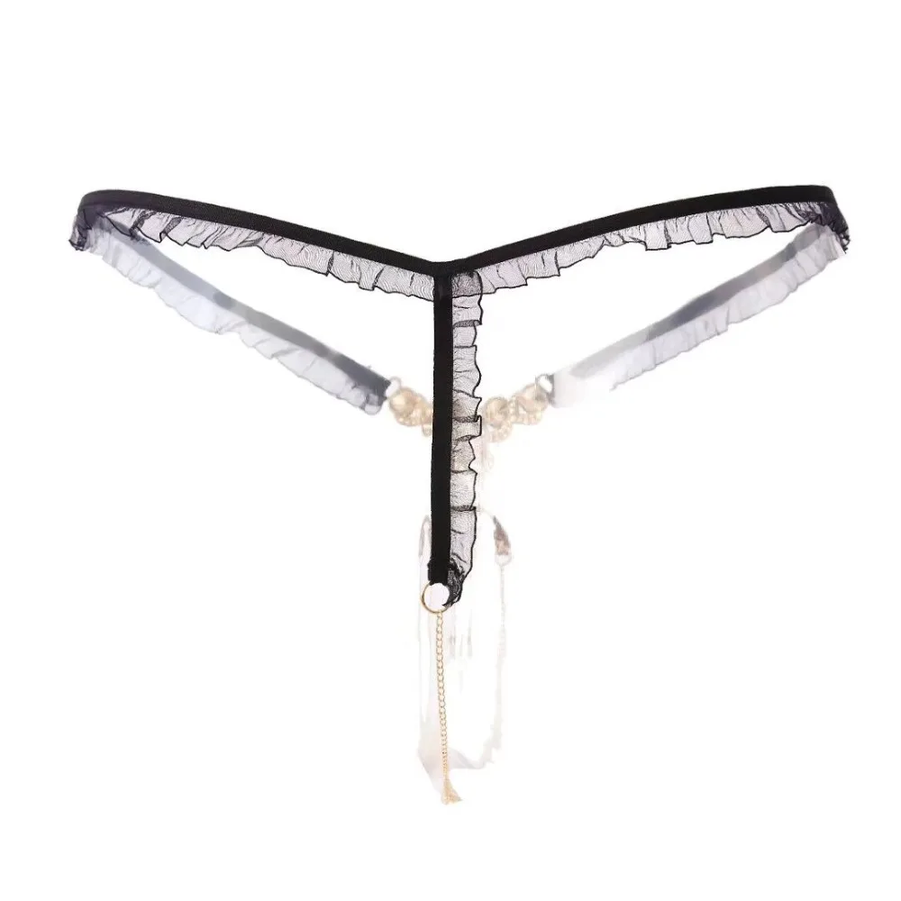 Hot Sexy Luxurious Novelty Special Exotic Rhinestone Pearls Open Crotch Crotchless G String V String Panties Brief Underwear