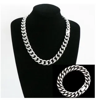 

15mm High polishing huge & heavy Cuban Curb Chain Men's Stainless Steel Necklace Bracelet Jewelry set Cool Jewelry