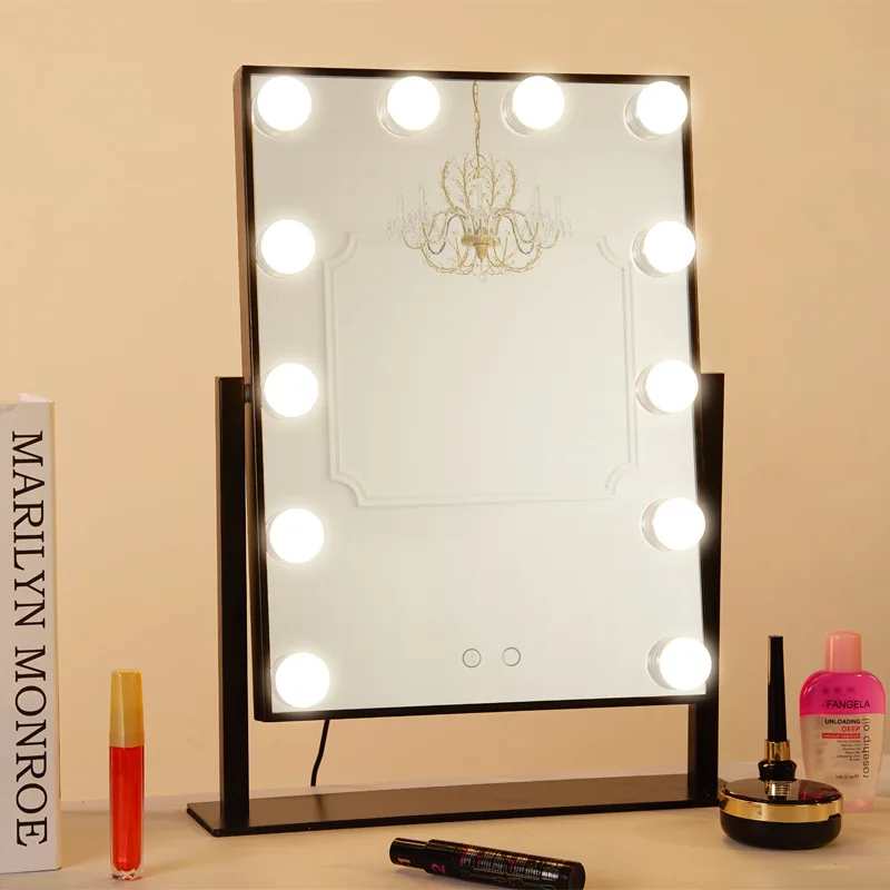 Светодиодный 12 лампы зеркало Портативный принцесса зеркало косметическое зеркало свет 3 цвета зеркало для макияжа с регулировкой Сенсорный экран