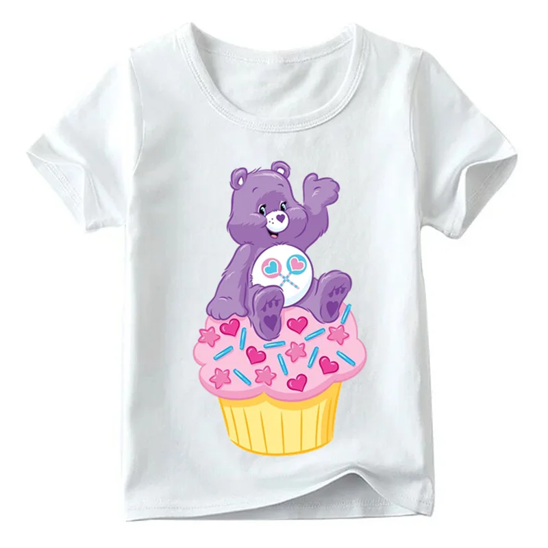 От 2 до 14 лет футболка для маленьких мальчиков и девочек с милым принтом медведя из мультфильма летние детские повседневные топы, забавная футболка для детей HKP5146 - Цвет: White L