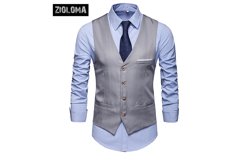 ZIOLOMA Men Basic Casual Male Waistcoat Gilet Homme Plaid Sleeveless Social - Color: Gray