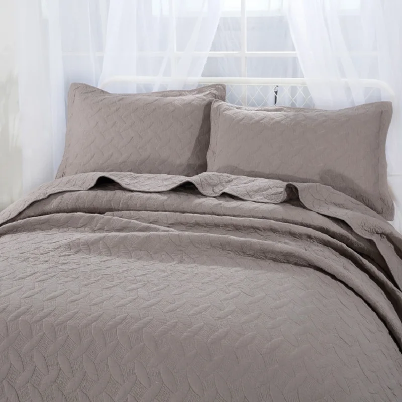 

CHAUSUB 100% Bedspread Quilt Set 3pcs Coverlet Soft Solid Color Embroidered Quilted Bed Cover Sheets Pillowcase King Queen Size