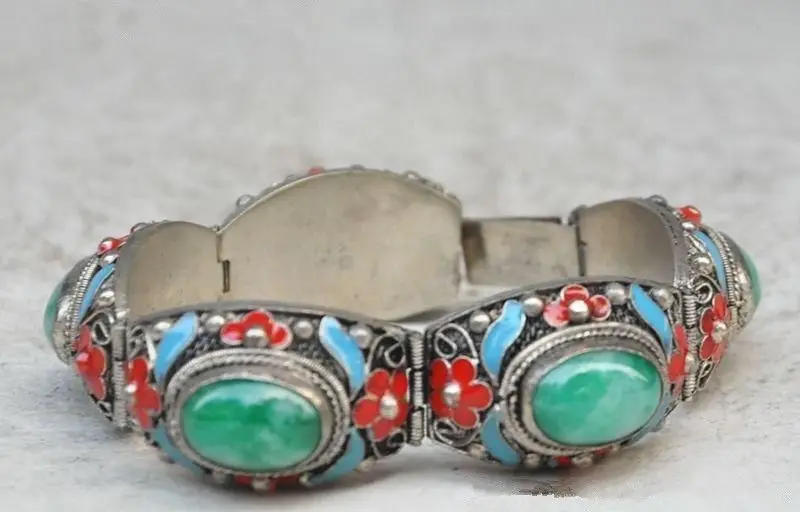 

shipping>>>>China's Tibet dynasty palace cloisonne silver inlaid jade bracelet, too/2