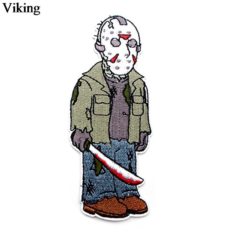 

Friday the 13th Horror Patch Jason Voorhees Iron On Embroidered Patches For Clothing Patch Stickers Diy Backpack Badge G0043