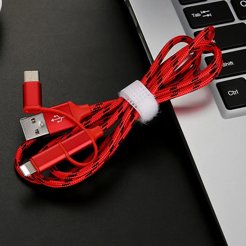 Дата-кабель для телефона зарядный кабель 100 см нейлоновый плетеный 3 в 1 Micro USB кабель быстрое зарядное устройство кабель USB к type-C для телефона - Цвет: Red