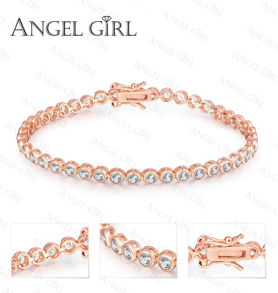 AngelGirl AAA+ Элегантный квадратный 4 мм CZ 7,5 дюймов Подвеска-шарм браслеты и браслеты розовое золото цвет Принцесса Cut Белый позолоченный браслет