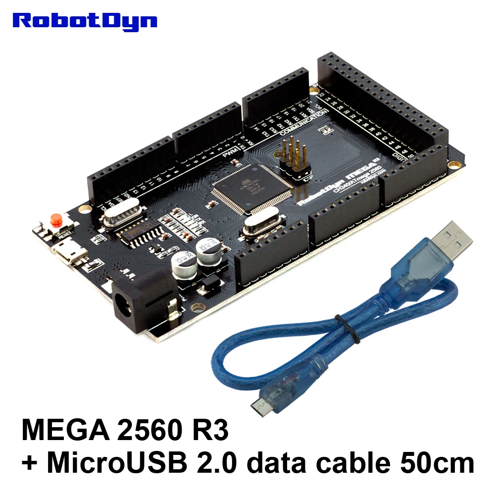 Mega2560 R3 CH340G/ATmega2560-16AU+ USB 2,0 кабель для передачи данных(50 см). Совместим с Arduino Mega 2560. MicroUSB. Загрузчик