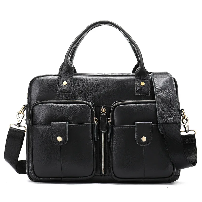 

New Vintage 100% Cow Genuine Leather Business Men's Briefcase Male Shoulder Bag Real Leather Men Messenger Bag Tote Computer Bag