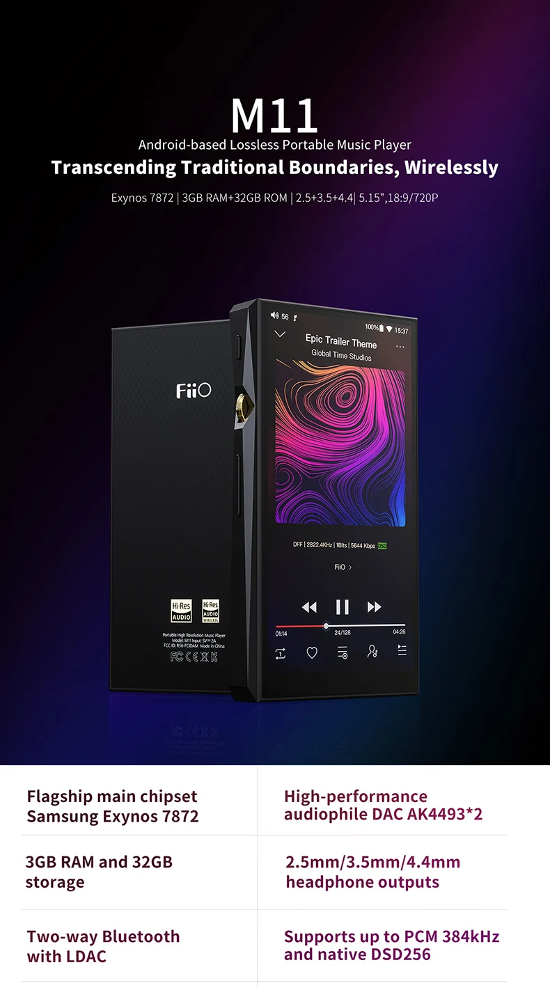 FiiO M11 HIFI музыкальный MP3-плеер с сбалансированным выходом/Поддержка wifi/Air Play/Spotify Bluetooth 4,2 aptx-HD/LDAC DSDUSB DAC