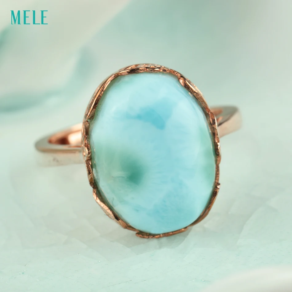 Натуральное серебряное кольцо larimar, овальное 12 мм* 14 мм, редкий и красивый голубой камень, модный и популярный стиль
