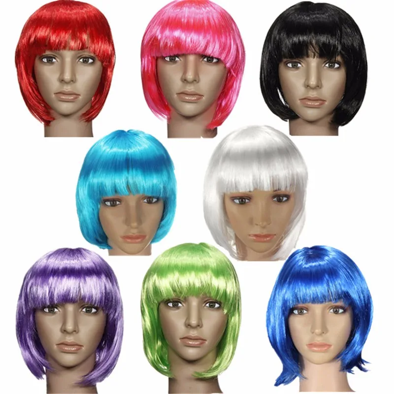 2015 Fashionable Bob Stylish Synthetic Straight Hair Women Styling Short Full Lace Wig Multi 8 Colors Halloween Cosplay Party