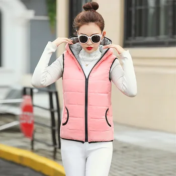 

New Style Hooded Vest Female Short Vest Leisure Wild Tide Coat Padded Explosion Models Vest A woman pure color vest to keep warm