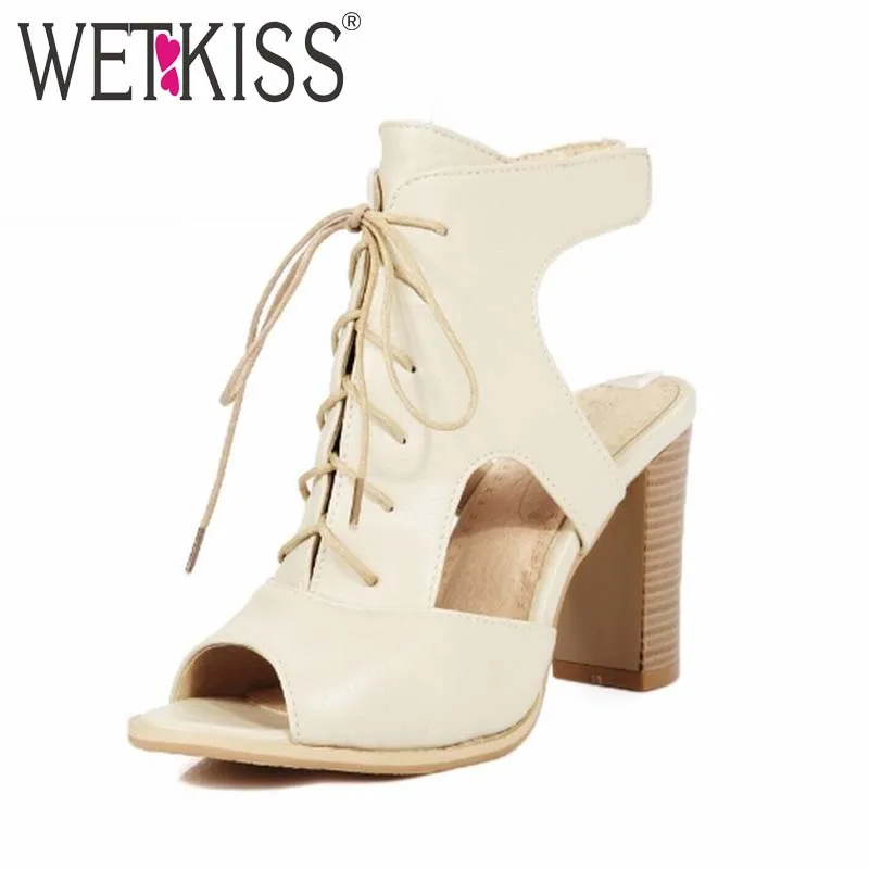 Super Big Size 33 48 Sexy Peep toe Lace up Sandals Rome Slingbacks Cutouts Summer Shoes